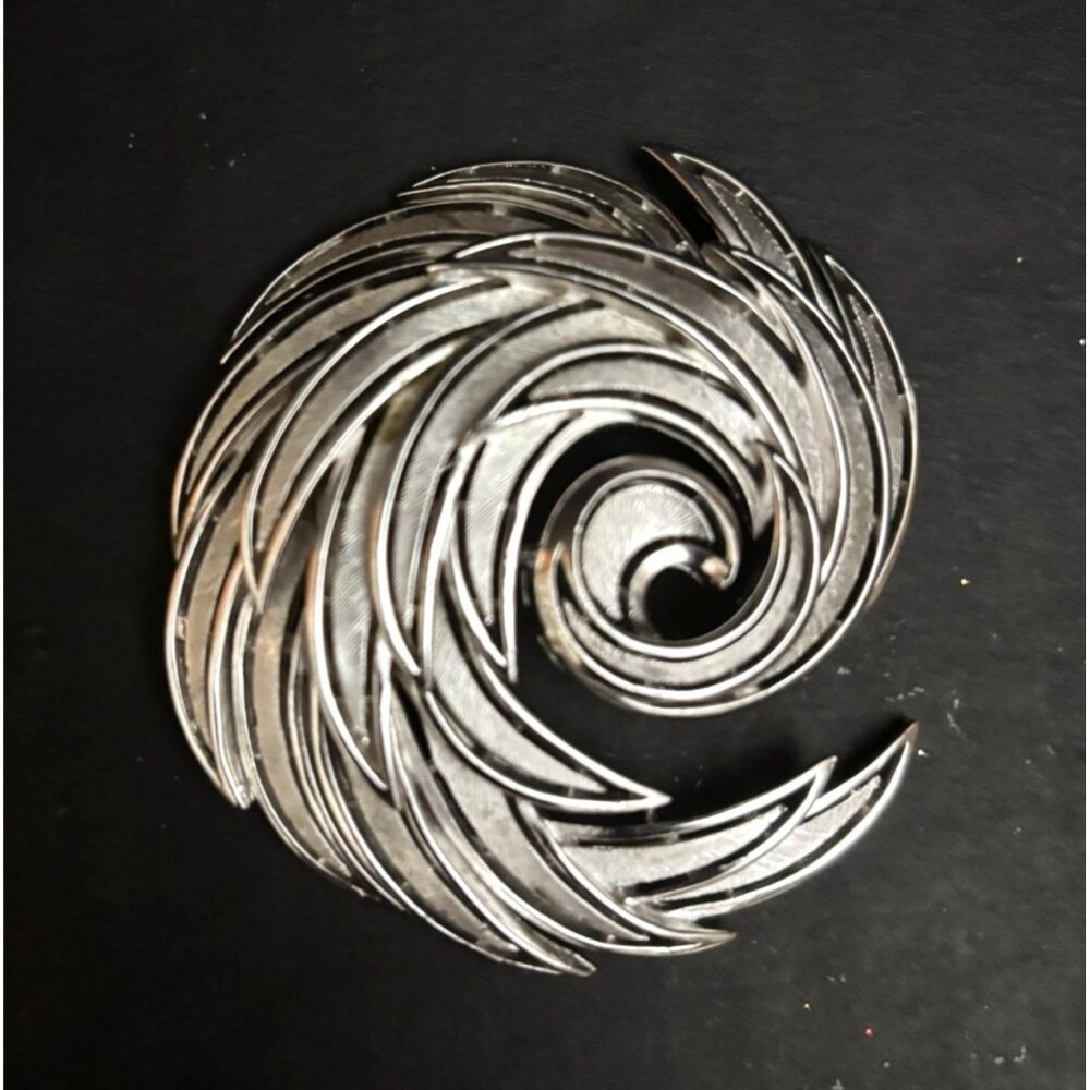 Vintage Crown Trifari Spiral Swirl Silver Brooch